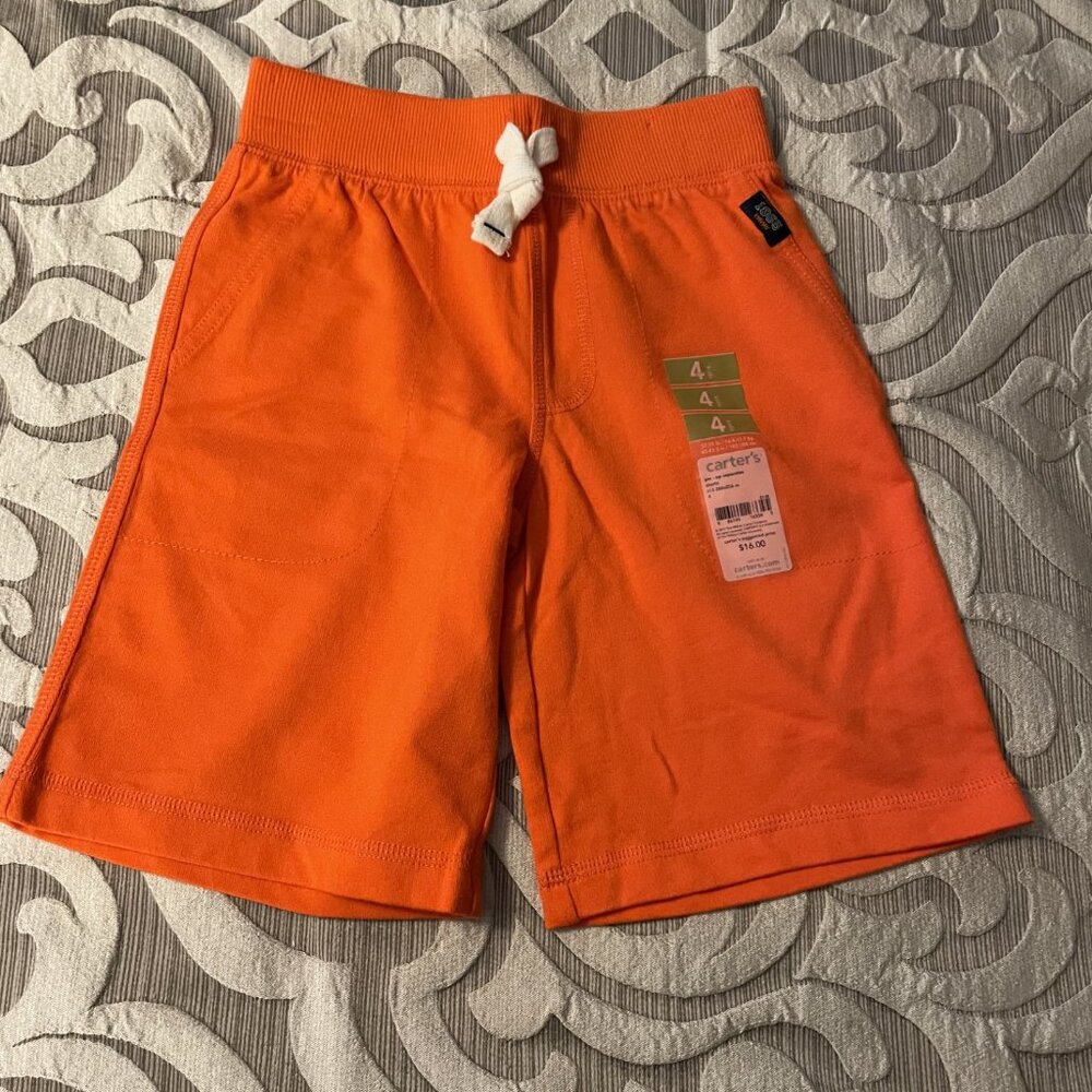 Carter's Boys Knit Shorts size 4 NEW Orange Pull On Waist